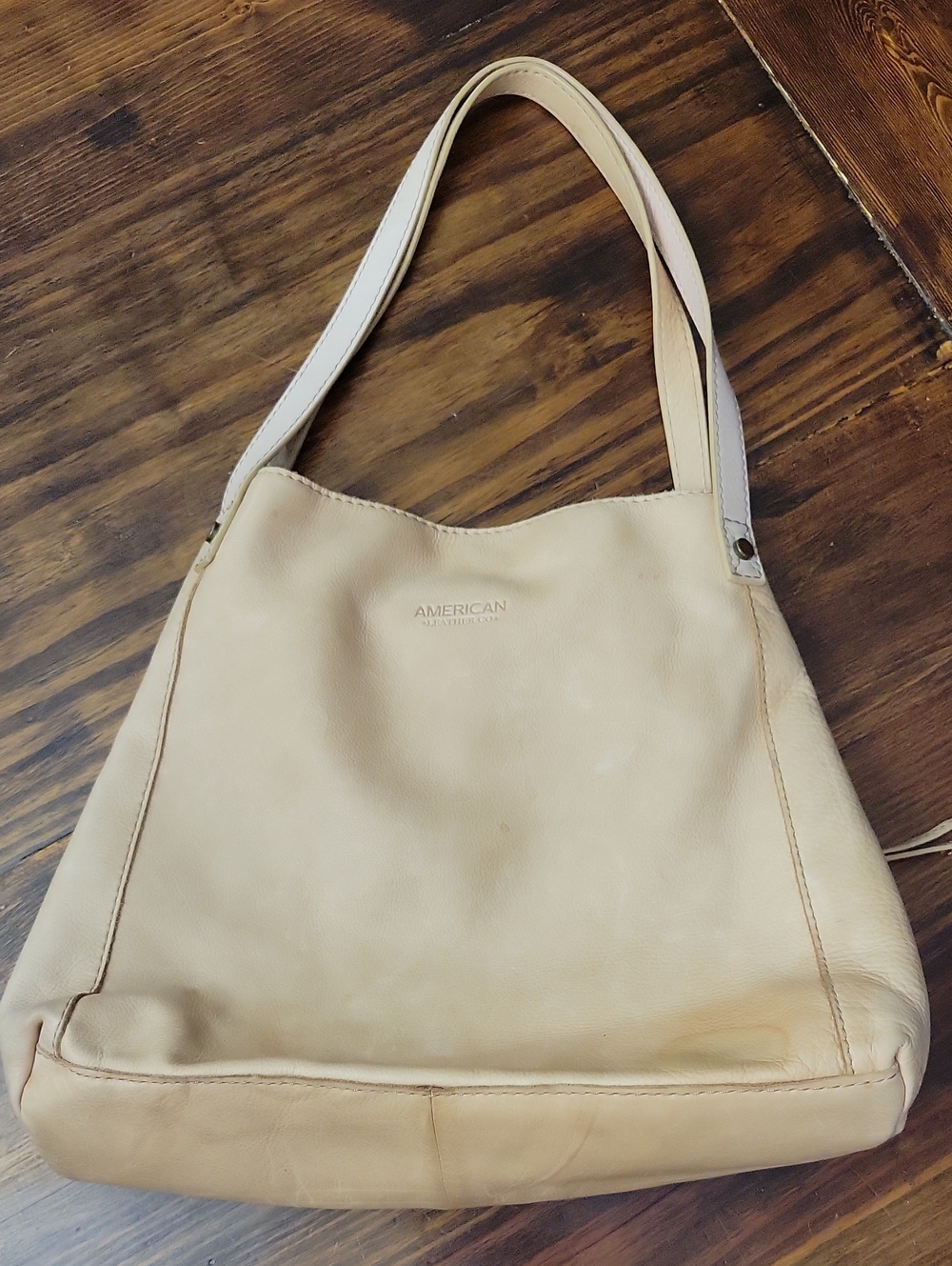 Neutral Beige Leather Hobo Shoulder Bag by American